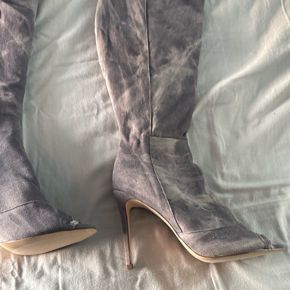 Fashion Nova Distressed Gray Over-the-Knee Boots
